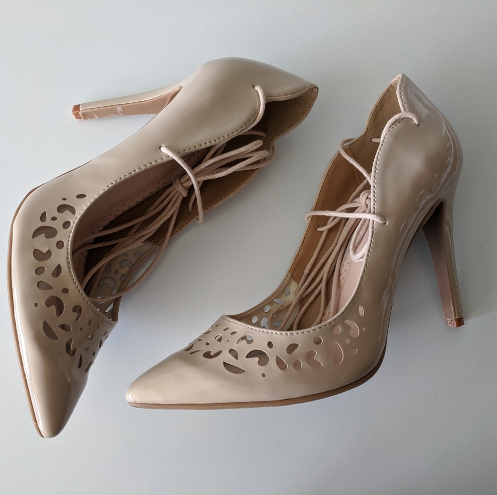 Patten leather cream heels